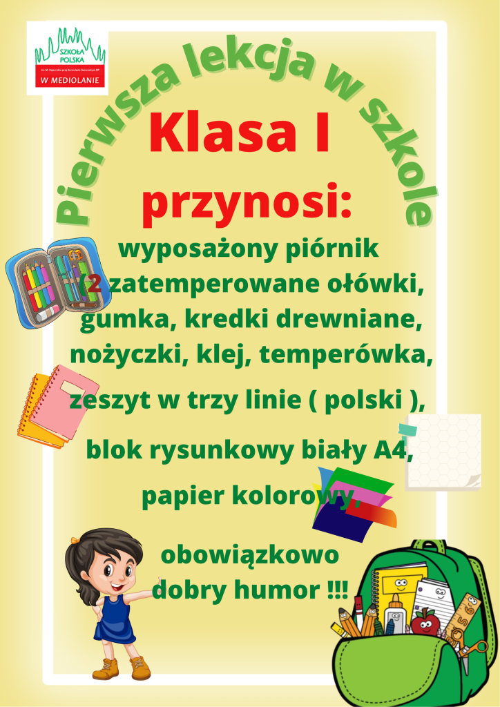Wyprawka uczniów klasy 1